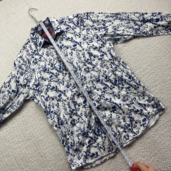 Au Noir Shirt Men Sz 4 Button Up Funky Watercolor Floral Nature AOP Blue Boho - Picture 8 of 13